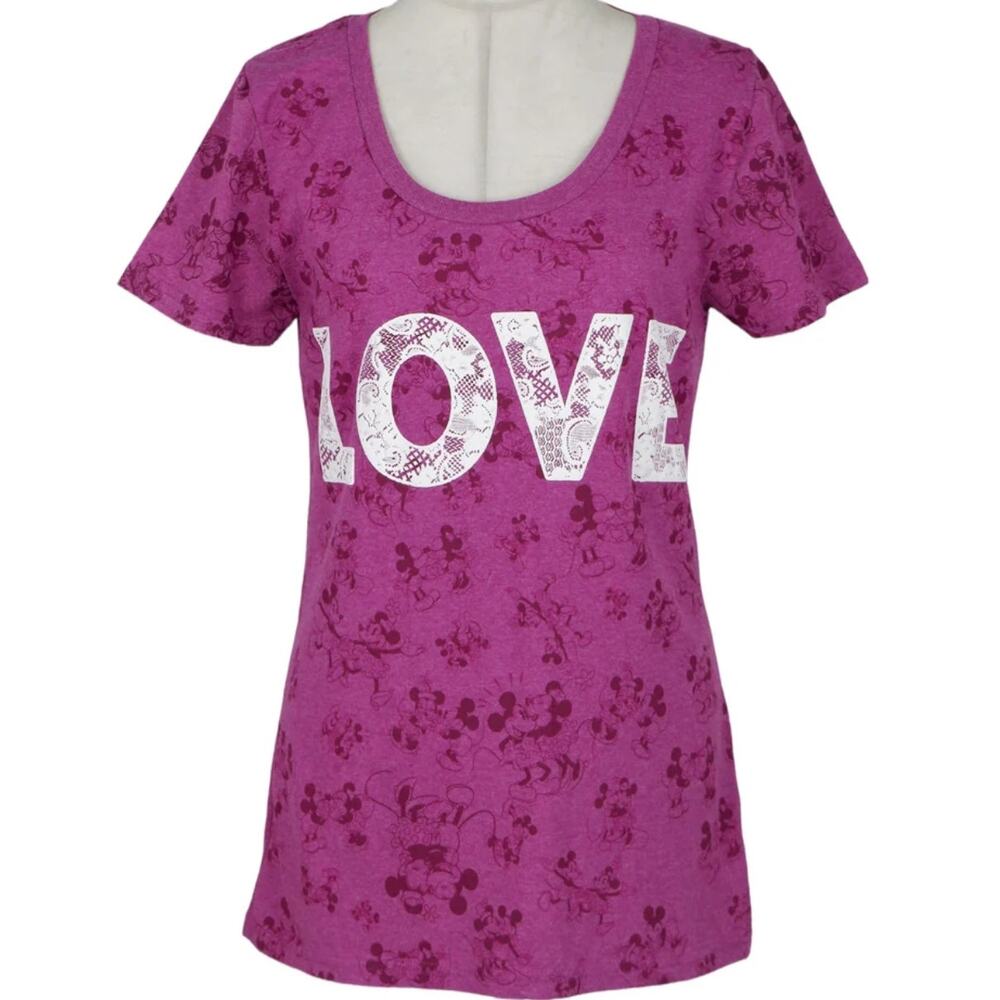 Disney Mickey & Minnie Lovelace Organic Cotton Women's T-shirt, Size Large, EUC